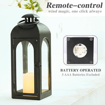 Bdor 2 Pack 16 Inches Metal and Tempered Glass Decorative Lantern with Electronic Wax Effect - Indoor/Outdoor Decorative Lighting, Handcrafted Aesthetic, Perfect for Home, Parties, and Holiday Decor