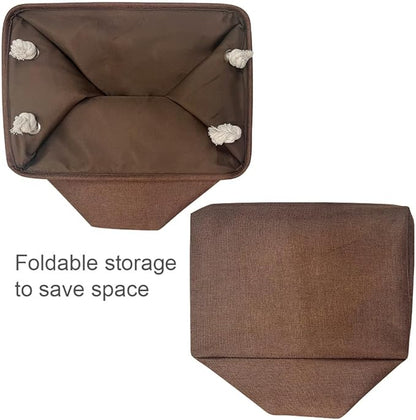 TheWarmHome Organization and Storage Basket for Shelves - 3 Pack 16x12x12 inch Fabric Storage Cubes, Cube Storage Bin for Organizing Closet Cloth Organizer Gift Toy (White & Brown)