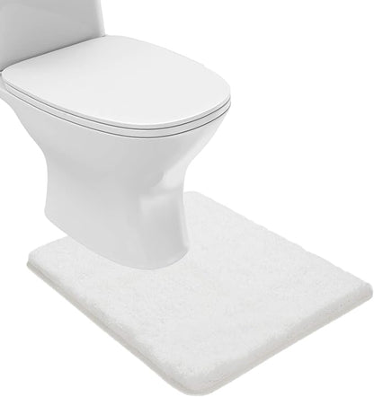 Suchtale Bathroom Contour Rug Non Slip Bath Mat Water Absorbent Soft Microfiber Shaggy Bathroom Mat Machine Washable Bath Rug for Bathroom Thick Plush U Shape Toilet Rug (20 x 24, White)