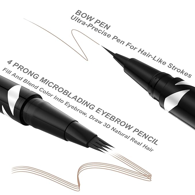 2-IN-1 Dual-ended Waterproof Eyebrow Pencil With 4 Tip Microblading Pen and Ultra-Precise Brow Pencil, Brush, Makeup for Natural Looking-Soft Brown