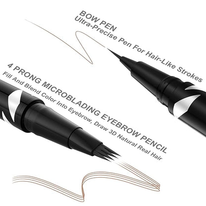 2-IN-1 Dual-ended Waterproof Eyebrow Pencil With 4 Tip Microblading Pen and Ultra-Precise Brow Pencil, Brush, Makeup for Natural Looking-Soft Brown