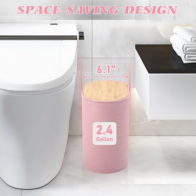 Pink Bathroom Set, Pink Bathroom Accessories Set with Trash Can, 2PCS Soap Dispensers, Soap Dish, Toothbrush Holder, Toothbrush Cup,Toilet Brush, Tray and Qtip Holders for Bathroom Decor