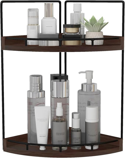 Dorhors 2-Tier Bathroom Counter Organizer,Vanity Counter Corner Shelf, Skincare, Wood Countertop Bathroom Storage and Organization for Kitchen (Walnut)