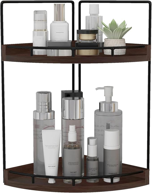 Dorhors 2-Tier Bathroom Counter Organizer,Vanity Counter Corner Shelf, Skincare, Wood Countertop Bathroom Storage and Organization for Kitchen (Walnut)