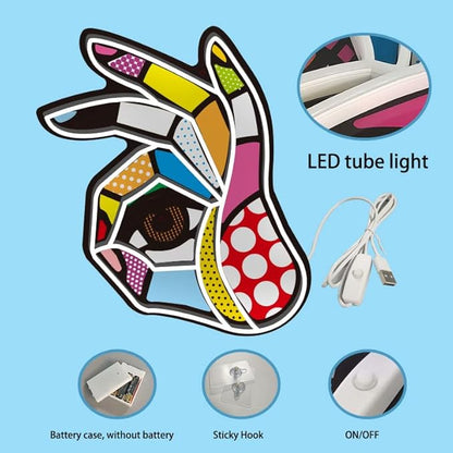 POP LED Neon Sign, Battery & USB Operated - Okay Neon Sign Wall Decor, Hands Off Home, Bedroom Decoration