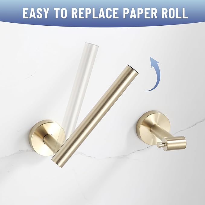 BVL Toilet Paper Holder Brushed Gold Wall Mount Stainless Steel 304 Large Mega Roll