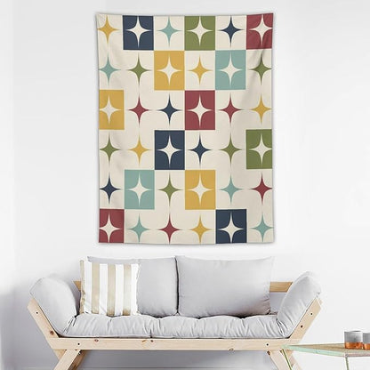 ICMOLYYENLO Boho Medieval Cat Tapestry, Abstract Atomic Starburst Geometric Aesthetic Art Wall Hanging For Bedroom Living Room Dormitory 50x60 Inches