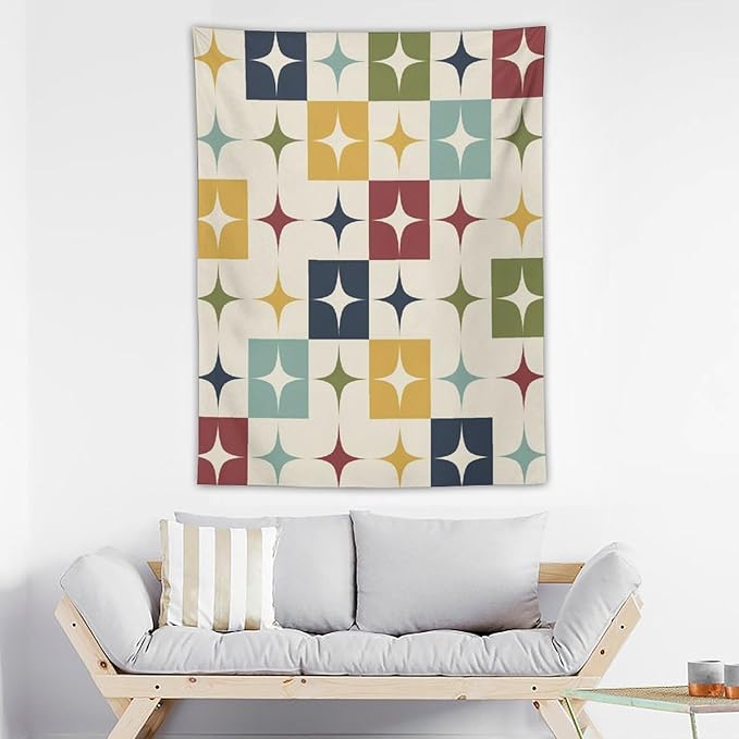 ICMOLYYENLO Boho Medieval Cat Tapestry, Abstract Atomic Starburst Geometric Aesthetic Art Wall Hanging For Bedroom Living Room Dormitory 30x40 Inches