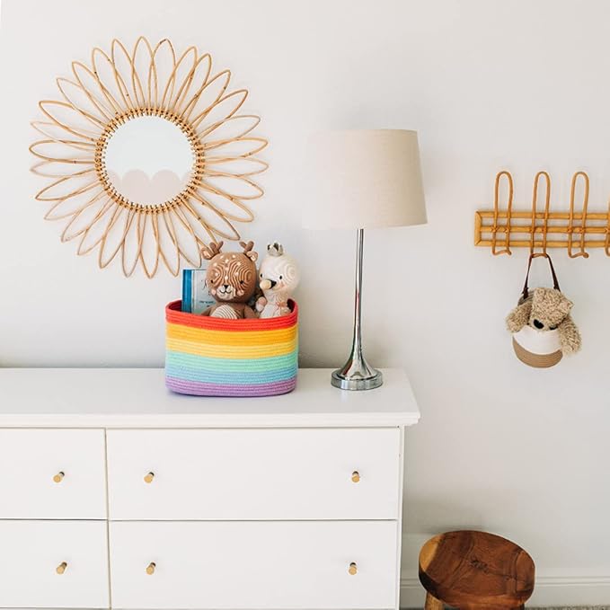 OrganiHaus Rainbow Woven Storage Baskets for Organizing, Cotton Rope Organizer Bins for Shelves, Closet & Nursery, Dog Toy Basket, Decorative Bins for Toys, Towels & Books - 15x10x9