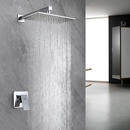 Shower Faucet Set Chrome Rainfall 12“ Rectangle Stainless Steel Shower Head and Handle Set, Wall Mounted Bathroom Shower System, Single Function Shower Trim Kit with Valve