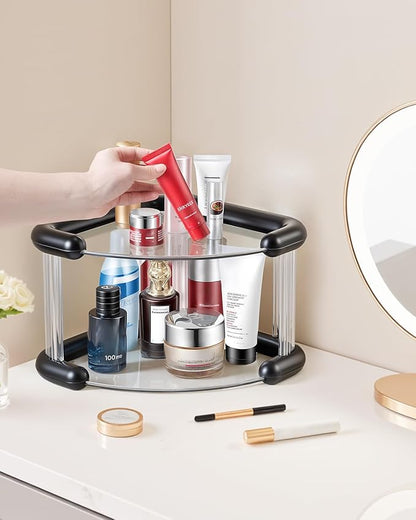 Corner Bathroom Counter Organizer, Perfume Skincare Organizers and Storage Countertop, Makeup Shelf for Vanity Dresser, Tiered Counter Top Skin Care Holder, 2 Tier, Black