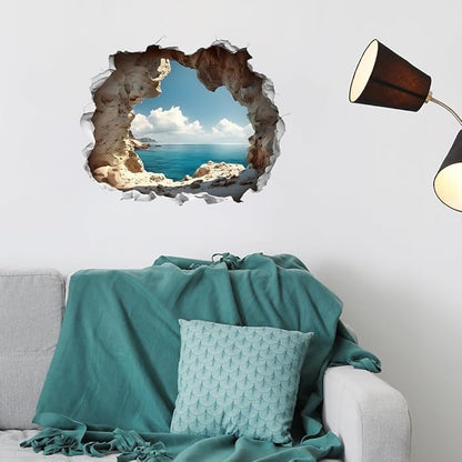 Cave by The Sea Wall Stickers for Living Room Large 3D Broken Wall Wall Decals Removable Peel and Stick Wall Art Home Decor Decoration for Bedroom Bathroom Classroom Library