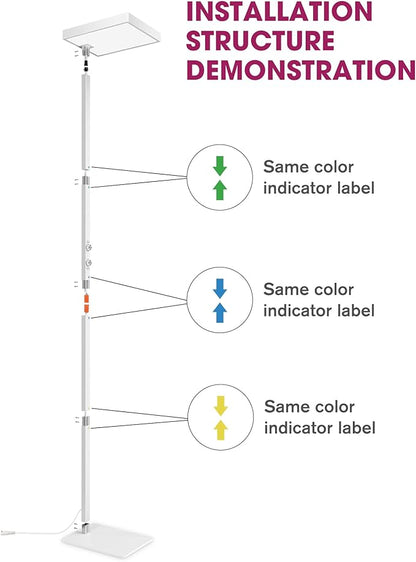 EMITEVER LED Floor Lamp, 60W Full-Spectrum Eye-Care Standing Light, 72.8” Dimmable Reading Lamp for Study Rooms, Living Rooms, Dental Offices and Conference Lighting, 4000K Natural Daylight, White