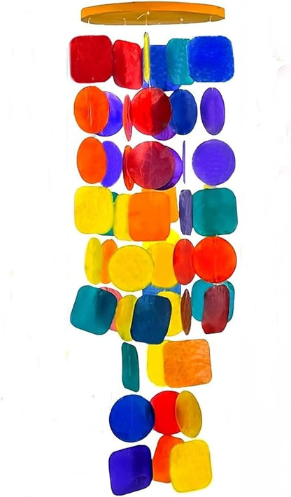 Bellaa 22890 Wind Chimes Outdoor, Garden Decorations, Musical, Indoor/Outside Windchimes, Beach, Ocean Breeze, Gifts for Mom, Gift for All Occasions, Capiz Sea Glass Shells Wood 27 inch Rainbow