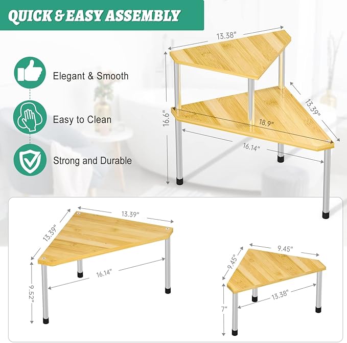 Weenson Bathroom Organizer Countertop Corner Shelf – 2 Tier Bathroom Organization Bamboo Spice Rack Kitchen Countertop Organizer Space Saving Storage Shelves Living Room Office Home Decor