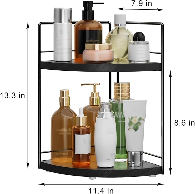 2 Pack Bathroom Counter Organizer,2 Tier Corner Bathroom Counter Organizer,Black Wooden Vanity Organizer for Bathroom Organizers and Skincare Cosmetics Dresser Storage