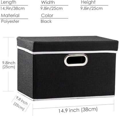 PRANDOM Foldable Storage Box with Lid [1-Pack] Fabric Collapsible Storage Bin Organizer Container Basket Cube with Cover for Home Bedroom Closet Office Nursery Black (14.9x9.8x9.8)