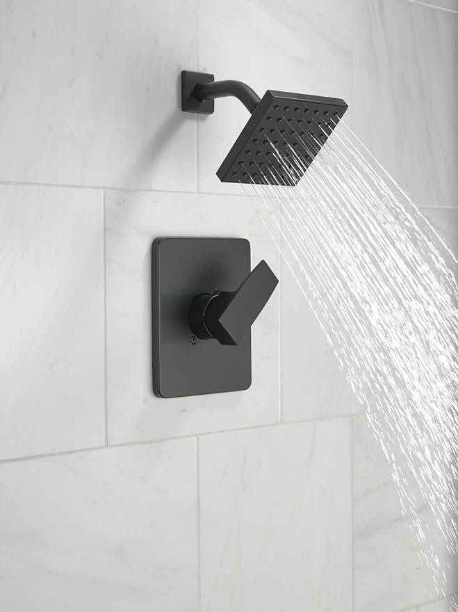 Delta Modern 14 Series Shower Faucet Set, Matte Black Shower Head and Handle Set, Valve Trim Kit, Matte Black T14267-BL-PP (Valve Not Included)