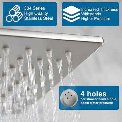 POP SANITARYWARE Shower Faucet Set with Rainfall 12 Inch Shower Head, Wall Mounted Bathroom Shower System Brushed Nickel, Single Function Shower Trim Kit with Valve