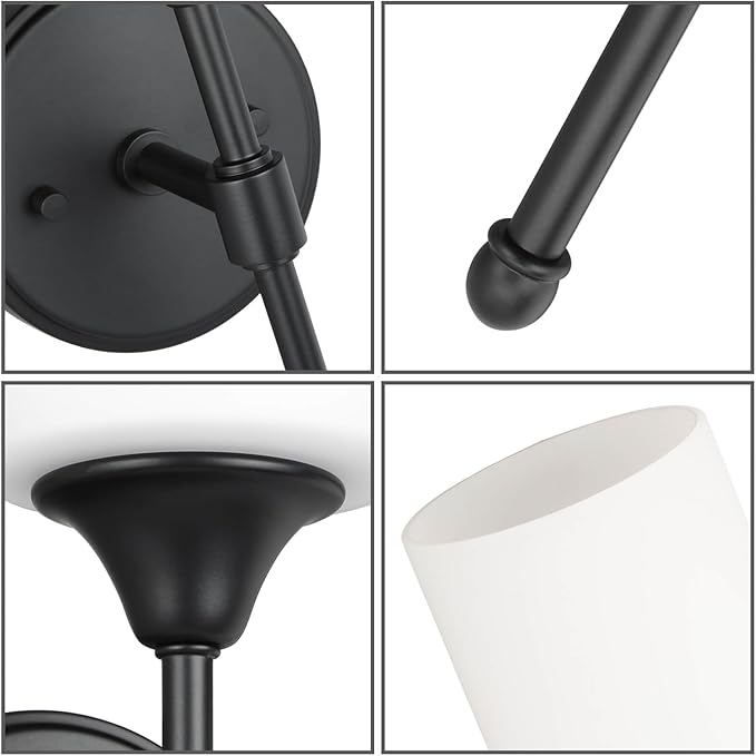 XiNBEi Lighting Wall Sconce, Bathroom Vanity Light with Glass, Wall Fixture Matte Black Finish for Bathroom XB-W1216-MBK