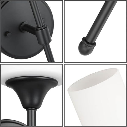 XiNBEi Lighting Wall Sconce, Bathroom Vanity Light with Glass, Wall Fixture Matte Black Finish for Bathroom XB-W1216-MBK