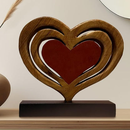 Decozen Gifts for Mom - Wooden Heart Sculpture - Mother's Day Birthday Gifts, Home, Office, Living Room, Shelf, Fireplace, Farmhouse, Tabletop, Boho and Mantle Decor - Mothers Day Decorations