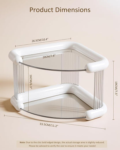 Corner Bathroom Counter Organizer, Perfume Skincare Organizers and Storage Countertop, Makeup Shelf for Vanity Dresser, Tiered Counter Top Skin Care Holder, 2 Tier, White