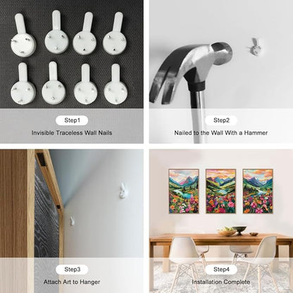 Wildflower Blossom Framed Canvas Wall Art Set, Colorful Flowers Painting, Abstract Landscape Wall Decor, Natural Ridge Floral Art Print for Living Room, Dining Room, Office - 16"x24"x3