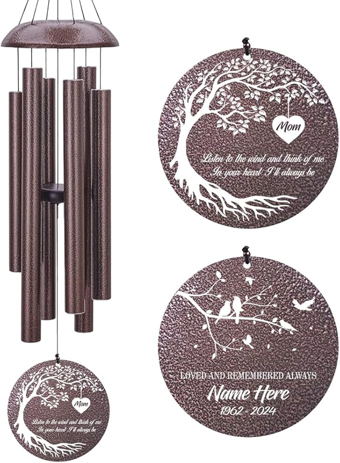 Personalized Memorial Wind Chime, Metal Wind Chime Deep Tone, Wind Chimes for Loss of Loved One, Sympathy Gift Loss of Mom Dad or Loved One, Decorative Wind Chimes Outdoor