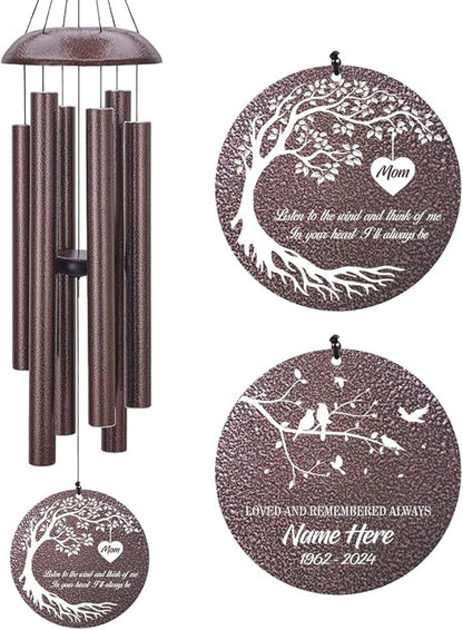 Personalized Memorial Wind Chime, Metal Wind Chime Deep Tone, Wind Chimes for Loss of Loved One, Sympathy Gift Loss of Mom Dad or Loved One, Decorative Wind Chimes Outdoor
