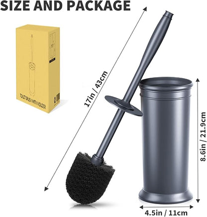 UPTRONIC Toilet Brush, Toilet Bowl Brush with Extra Long Handle Durable Bristles Toilet Scrubber and Covered Holder for Toilet Brush Set for Bathroom Cleaning (Gray, 1 Set)