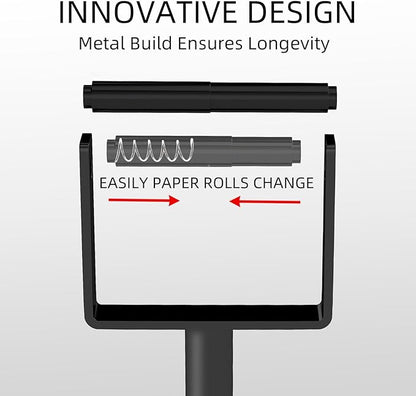 YUMORE Toilet Paper Holder Free Standing, Stainless Steel Toilet Paper Stand, Weighted Base Floor Tissue Roll Holder for Bathroom, Matte Black 200UP