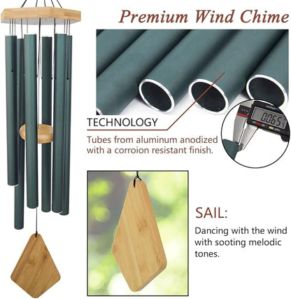 Wind Chimes Outdoor Deep Tone, 36 Inches Large WindChimes Outdoor Sympathy Windchime for Mom/Housewarming/Christmas, Garden Chimes for Outside Decoration. Green