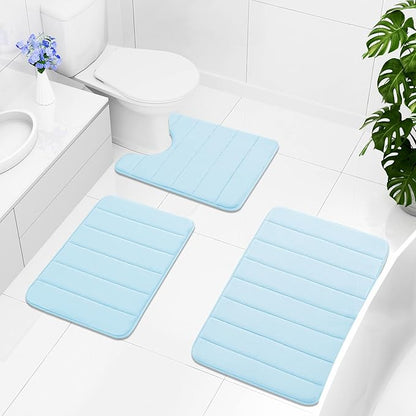 Buganda Memory Foam Bath Mat, 47" x 17", Ultra Soft and Non-Slip Bathroom Rugs, Water Absorbent and Machine Washable Bath Rug Runner for Bathroom, Shower, and Tub, Light Blue