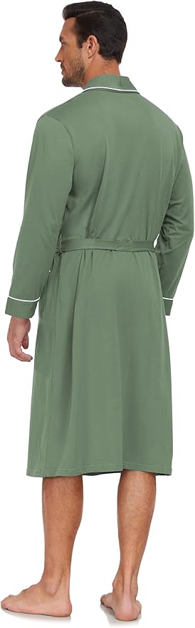 COLORFULLEAF Mens 100% Cotton Robes Lightweight Summer Long Bathrobe Sleepwear Soft Knit Spa Robe with Pockets