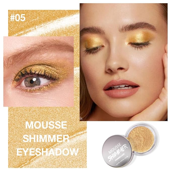 Cream Glitter Golden Yellow Shimmer Metallic Eyeshadow Palette Makeup, Natural Single Mini Instant Holographic Eyeshadow For Older Women, Sombras Crema Para Ojos, Talc, Paraben&Cruelty Free
