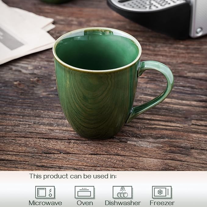 vicrays Coffee Mug Set, 12 Ounce, Set of 6, Ceramic Mug for Men, Women, Unique Glazed Mugs with Handle for Coffee, Tea, Milk, Cocoa, Cereal(Green)