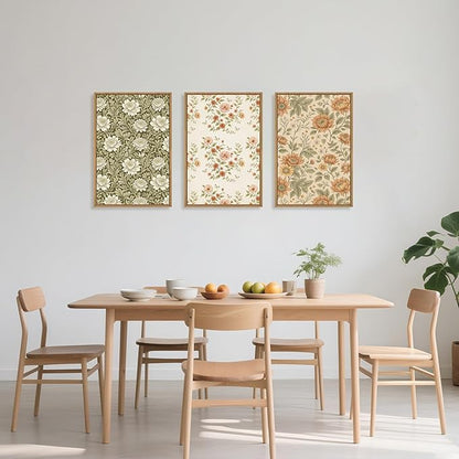 Vintage Pastoral Floral Framed Canvas Wall Art Set, Boho Colorful Flower Wall Decor, Peony Wildflower Wall Painting, Retro Botanical Art Prints for Living Room, Bedroom, Office - 16"X24"X3