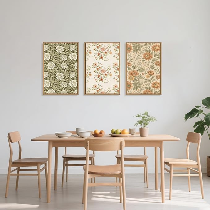 Celestdeco Vintage Pastoral Floral Framed Canvas Wall Art Set, Boho Colorful Flower Wall Decor, Peony Wildflower Wall Painting, Retro Botanical Art Prints for Living Room, Bedroom, Office - 24"X36"X3