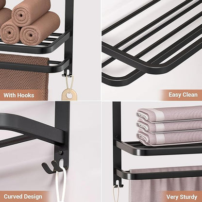 DDS-DUDES 3-Tier Black Towel Racks for Bathroom with Towel Bars Multilayer Hotel Towel Shelf Stainless Steel Wall-Mounted Matte Finished Holder with Towel Shelves 23 Inches