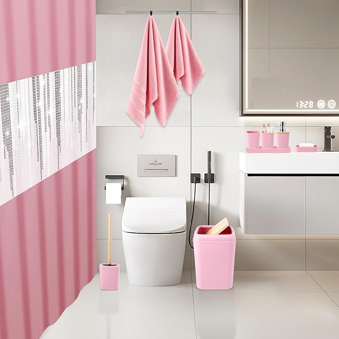 Pink Bathroom Accessories Set Bathroom Set with Sequin Shower Curtain,Towel Set Pink Bathroom Decor with Trash Can