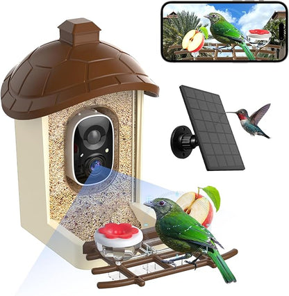 Bird Feeder with Camera, 2K HD Live Video, Smart Bird Cam Solar Powered with AI Birds Species Identification, Auto Capture Video, Instant Arrival Alerts, Best Gifts for Mom Dad