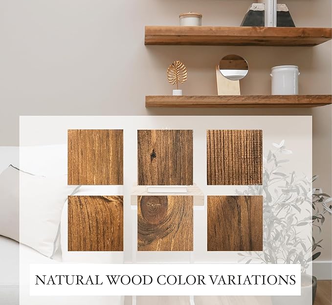 URBANDI, Rustic Floating Shelves, Set of 2, Hidden Bracket, Solid Wood, Heavy Duty, Wall Mounted Shelves, (Provincial, 60Wx8D)