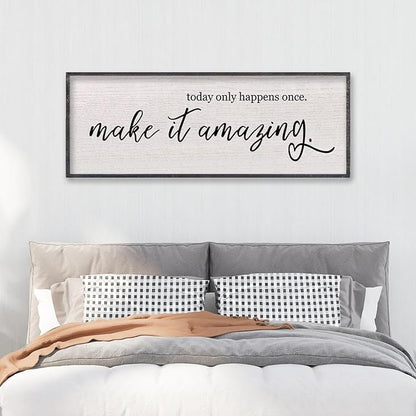 Today Only Happens Once Make It Amazing Wall Decor 40"X15" Quote Inspirational Motivational Sign Wood Frame Wall Art (Black)
