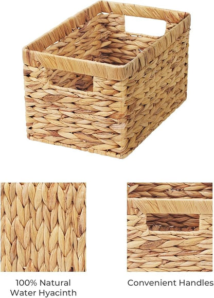 StorageWorks Wicker Basket, Baskets for Organizing, Storage Basket with Built-in Handles, Water Hyacinth Shelves (Medium 2-Pack, Natural Hyacinth)