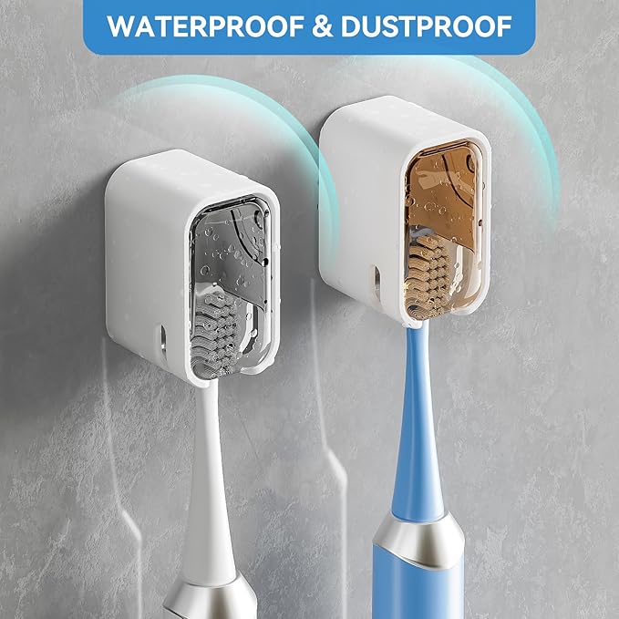 Toothbrush Holders for Bathroom【Innovation Single Slot Design】 2PCS Toothbrush Holder Wall Mounted with Cover for Shower, Single Toothbrush Dispenser Storage Organizer for Family & Travel