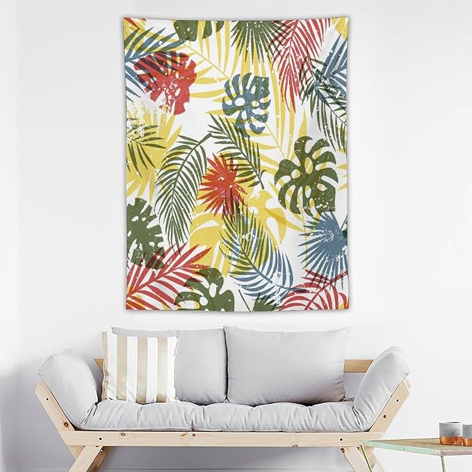 ICMOLYYENLO Boho Green Leaves Tapestry, Mid Century Abstract Tropical Palm Leaves Modern Minimalist Geometric Wall Hanging, Neutral Home Decor Art for Living Room Bedroom Dorm 50x60 Inch