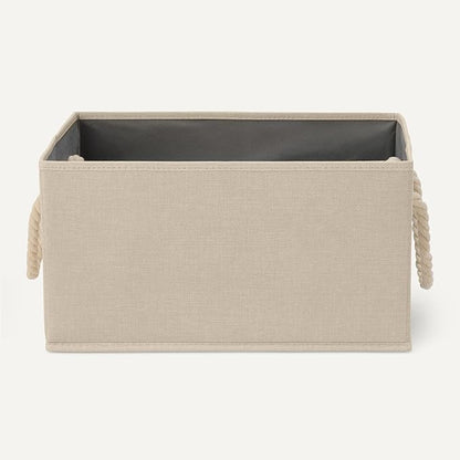 Amazon Basics Foldable Storage Bins with Rope Handles, Linen, Large, Pack of 3