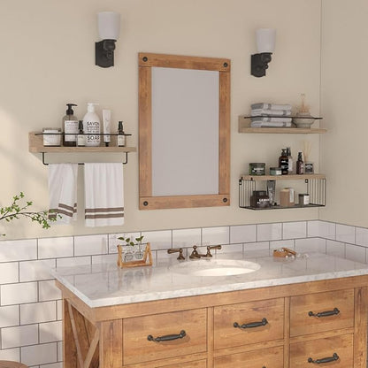 Bathroom Shelves Over Toilet for Wall, Floating Shelves with Storage Basket Paper Holer for Kitchen Living Room, Bedroom & Classroom, Set of 3 (Nature Wood)