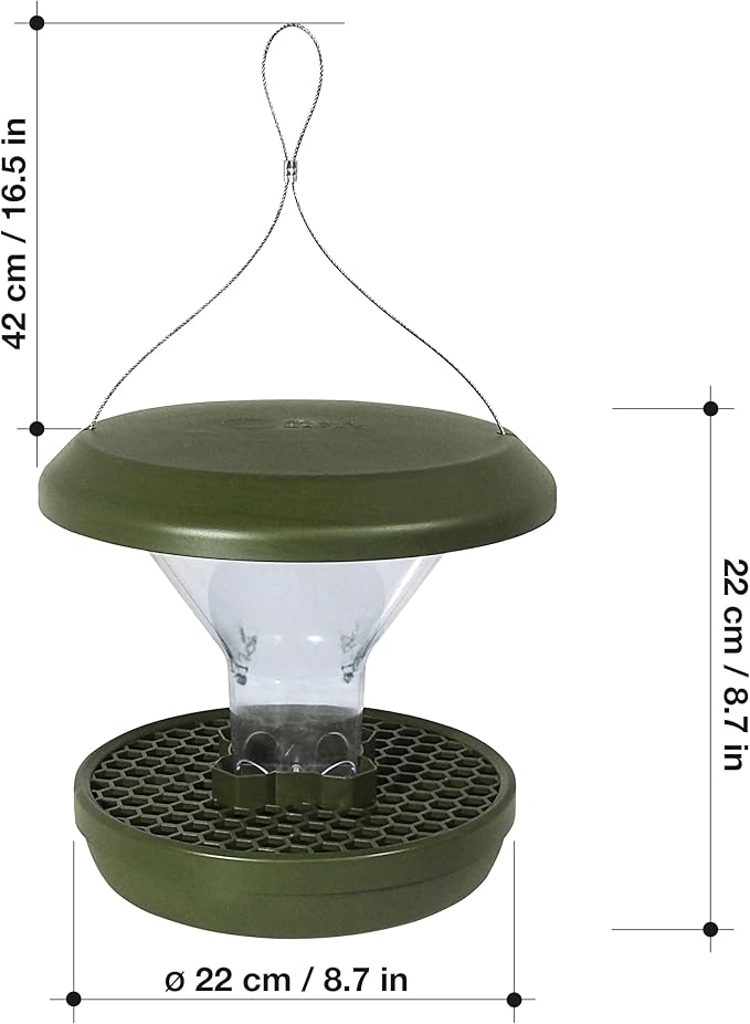SWISSINNO No Mess Bird Feeder Davos Smart Birds - No Spill Bird Feeder for Outdoor - Mice & Rat Proof - Robust & Reliable for Hanging - Dual Food Chambers - Made in EU - Green